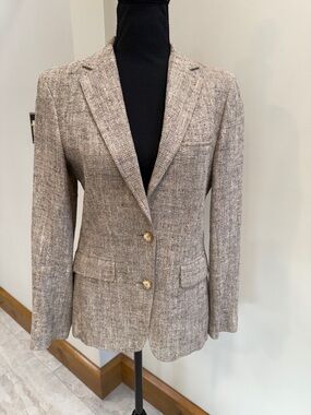 Lands End Charter Collection Vintage Wool Herringbone Blazer Size S Made in USA